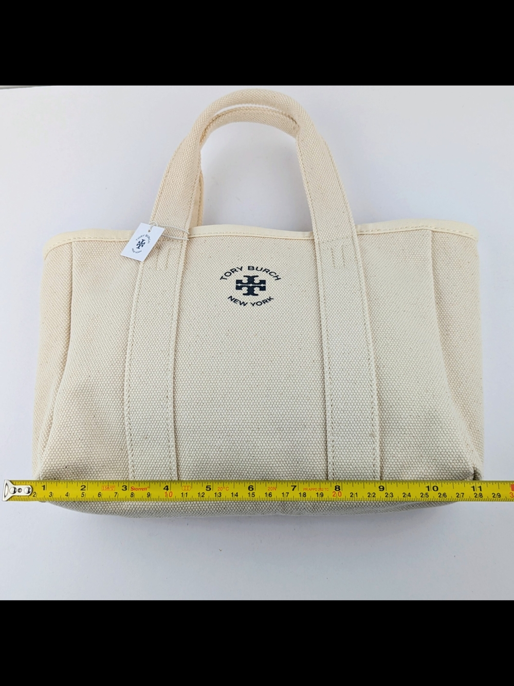 Tory Burch Ivory Canvas Mini Tote with Logo - Picture 5 of 5